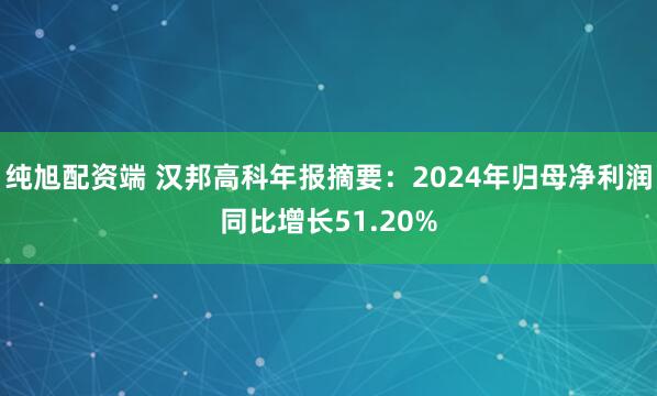 纯旭配资端 汉邦高科年报摘要：2024年归母净利润同比增长51.20%